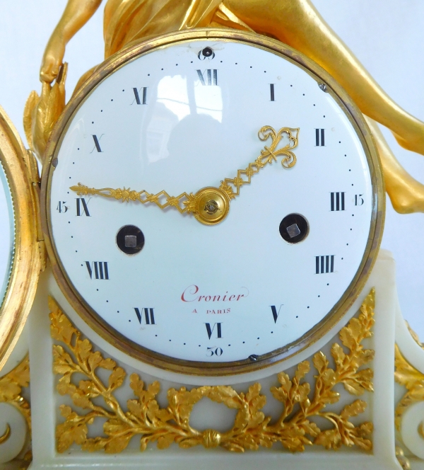 Louis XVI marble and ormolu clock : Roman huntress goddess Diana