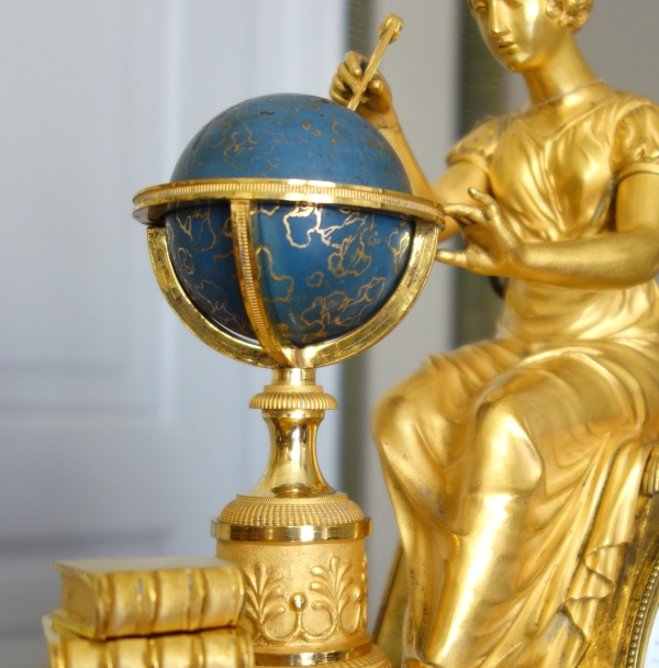 Claude Galle & Piolaine - pendule L'étude de l'Astronomie, bronze doré au mercure - époque Empire