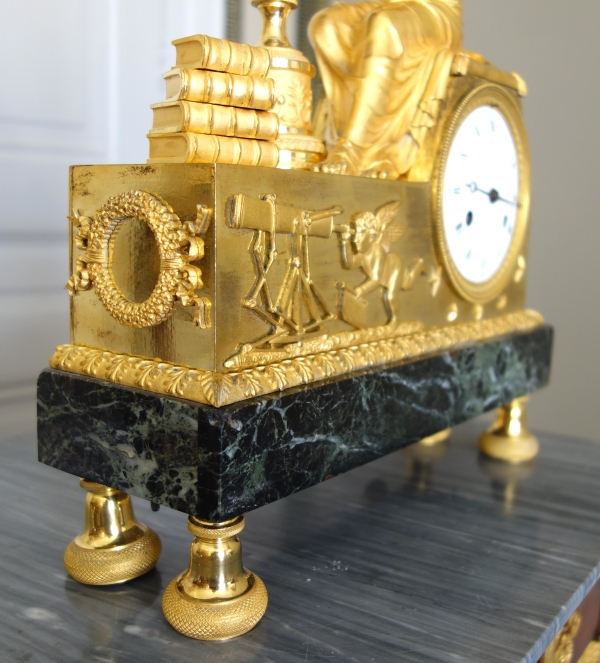Claude Galle & Piolaine - pendule L'étude de l'Astronomie, bronze doré au mercure - époque Empire