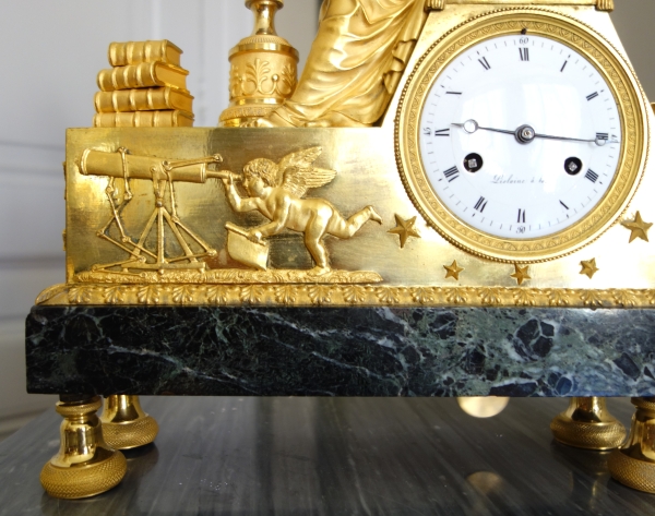 Claude Galle & Piolaine - pendule L'étude de l'Astronomie, bronze doré au mercure - époque Empire