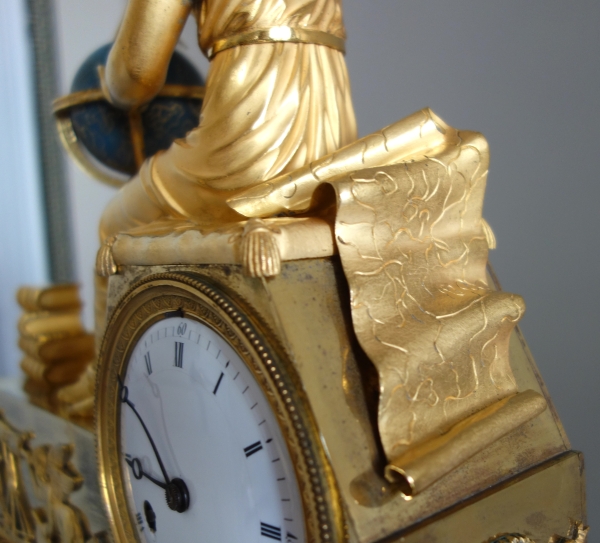 Claude Galle & Piolaine - pendule L'étude de l'Astronomie, bronze doré au mercure - époque Empire