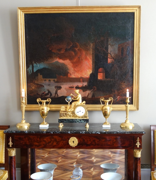 Claude Galle & Piolaine - pendule L'étude de l'Astronomie, bronze doré au mercure - époque Empire