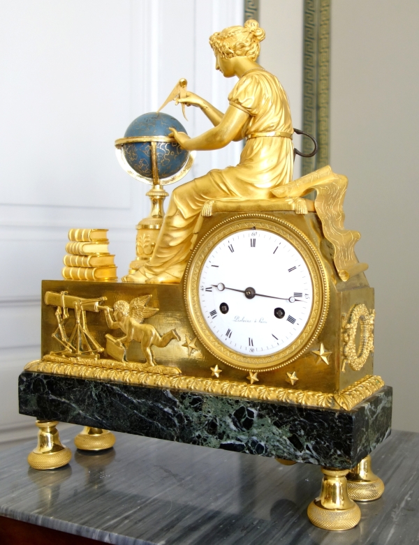 Claude Galle & Piolaine - pendule L'étude de l'Astronomie, bronze doré au mercure - époque Empire