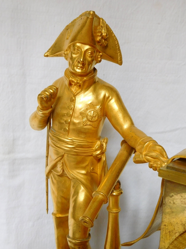 Empire ormolu clock featuring Frederic II King of Prussia, early 19th century