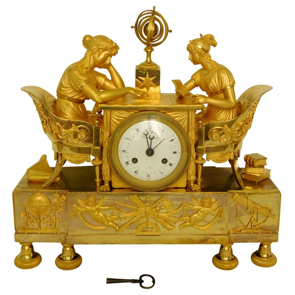 Empire ormolu clock : the astronomy lesson, after Reiche by Claude Galle, early 19th century