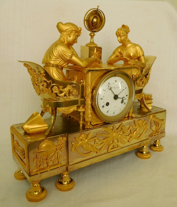 Empire ormolu clock : the astronomy lesson, after Reiche by Claude Galle, early 19th century