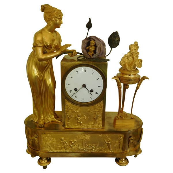 Ormolu Empire clock, Napoléon II birth allegory, early 19th century