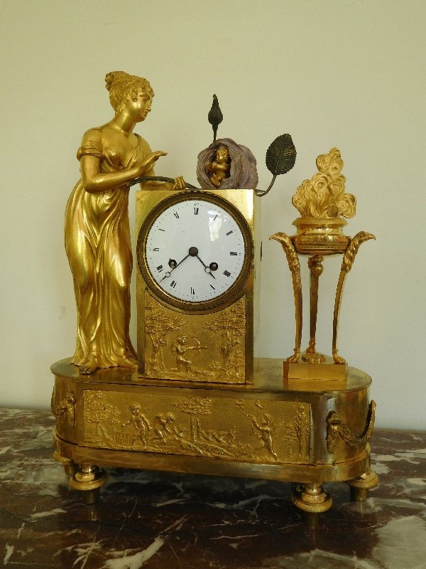 Ormolu Empire clock, Napoléon II birth allegory, early 19th century