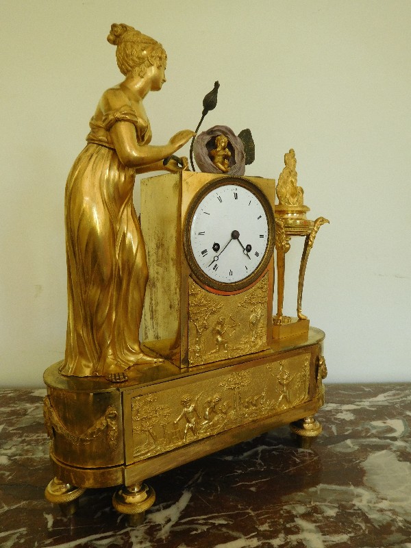 Ormolu Empire clock, Napoléon II birth allegory, early 19th century