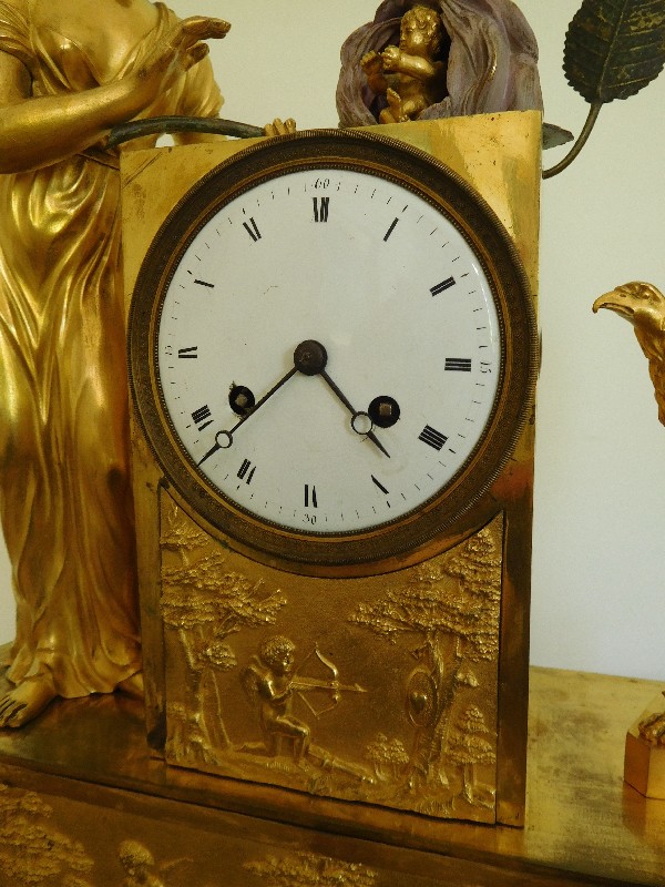 Ormolu Empire clock, Napoléon II birth allegory, early 19th century