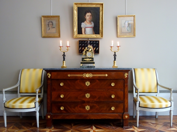 La récolte du Cacao - pendule Empire en bronze patiné et doré d'époque Restauration