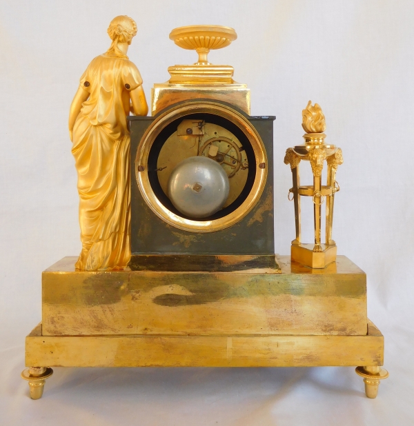 Ravrio : Empire patinated bronze and ormolu clock, mercury gilt, early 19th century - signed