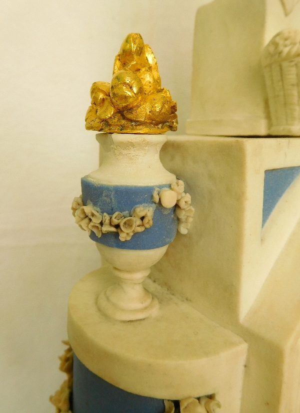 Late 18th century biscuit porcelain & ormolu clock : the spinner - allegory of destiny