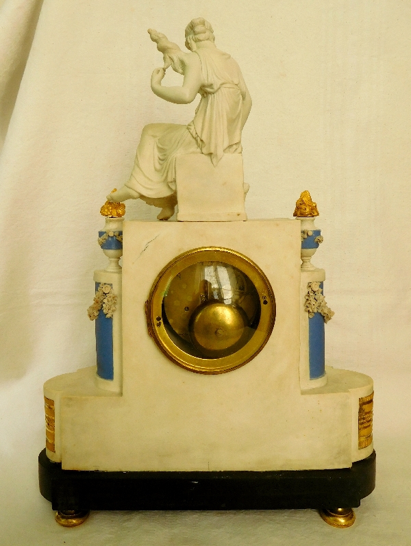 Late 18th century biscuit porcelain & ormolu clock : the spinner - allegory of destiny