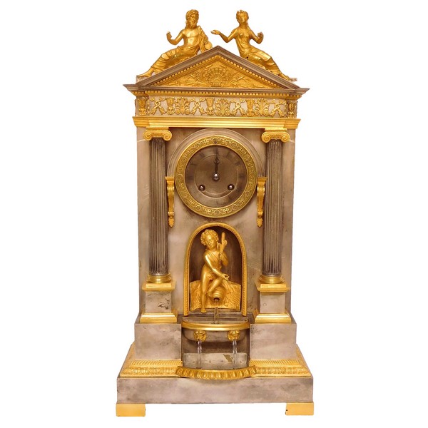 Ormolu & silverplated bronze fountain clock - France early 19th century circa