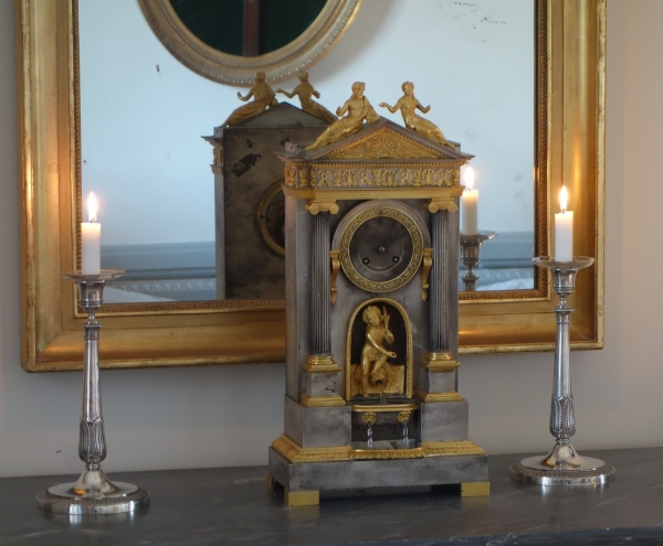 Ormolu & silverplated bronze fountain clock - France early 19th century circa