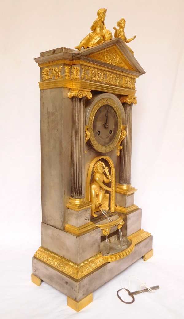 Ormolu & silverplated bronze fountain clock - France early 19th century circa