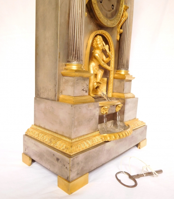 Ormolu & silverplated bronze fountain clock - France early 19th century circa