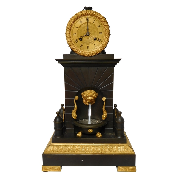 Empire ormolu & patinated bronze fountain clock - France early 19th century circa 1815-1820