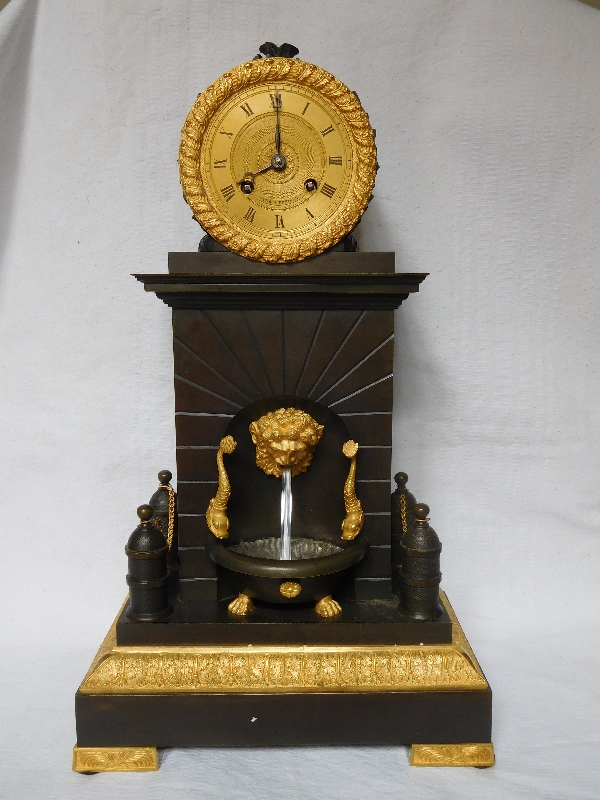 Empire ormolu & patinated bronze fountain clock - France early 19th century circa 1815-1820