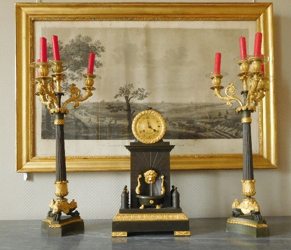 Empire ormolu & patinated bronze fountain clock - France early 19th century circa 1815-1820