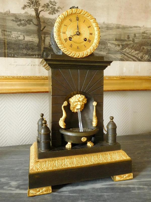 Empire ormolu & patinated bronze fountain clock - France early 19th century circa 1815-1820