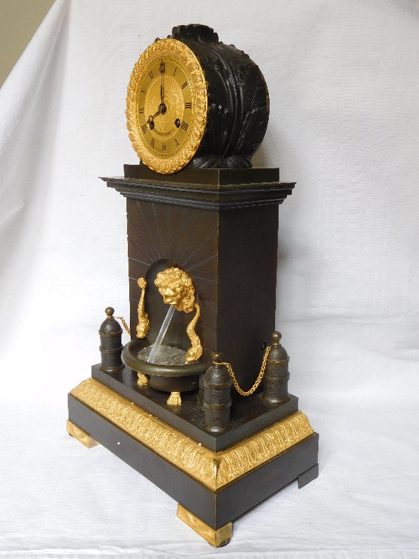 Empire ormolu & patinated bronze fountain clock - France early 19th century circa 1815-1820