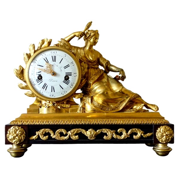 Louis XV ormolu clock, allegory of study and time signed Lepeaute, clock maker of the king - 18th century