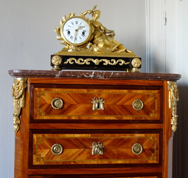 Louis XV ormolu clock, allegory of study and time signed Lepeaute, clock maker of the king - 18th century