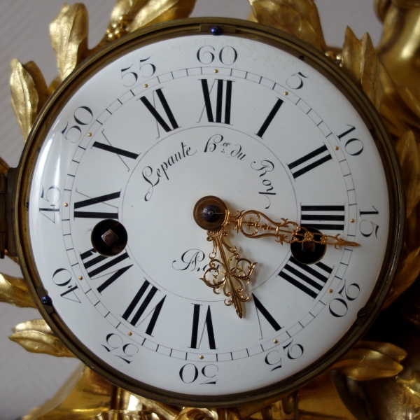 Louis XV ormolu clock, allegory of study and time signed Lepeaute, clock maker of the king - 18th century