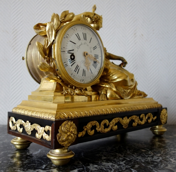 Louis XV ormolu clock, allegory of study and time signed Lepeaute, clock maker of the king - 18th century