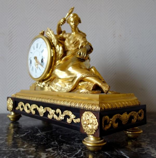 Louis XV ormolu clock, allegory of study and time signed Lepeaute, clock maker of the king - 18th century