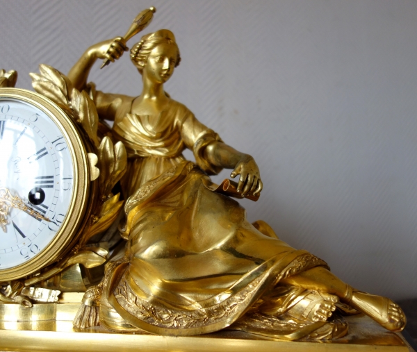 Louis XV ormolu clock, allegory of study and time signed Lepeaute, clock maker of the king - 18th century