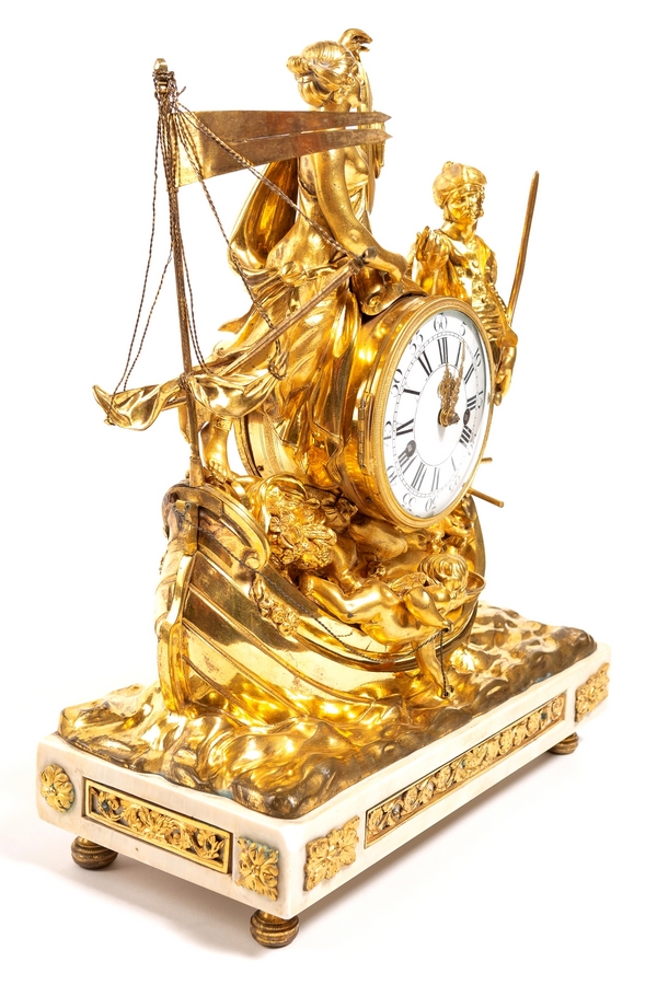 Shipping trade allegory clock, ormolu bronze and marble - Louis XV period circa 1770