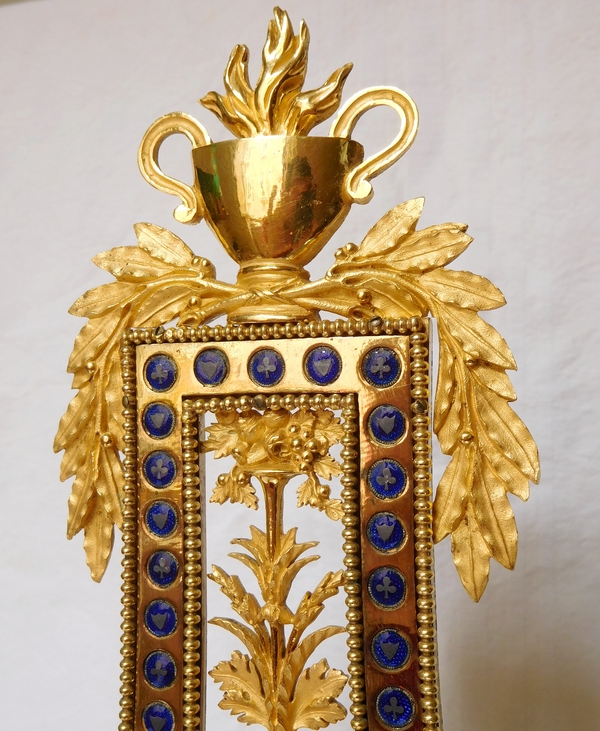 Pendule squelette d'époque Louis XVI Directoire en marbre et bronze doré