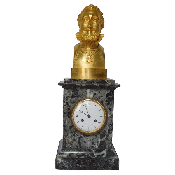 Le Roy, horloger du Roi : pendule royaliste, buste d'Henri IV en bronze doré au mercure époque XIXe