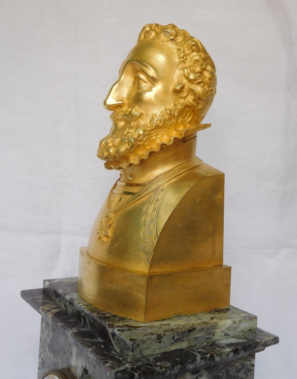 Ormolu and marble royalist clock showing Henri IV's bust, early 19th century