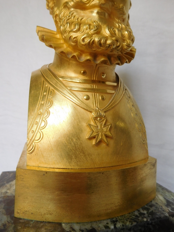 Ormolu and marble royalist clock showing Henri IV's bust, early 19th century