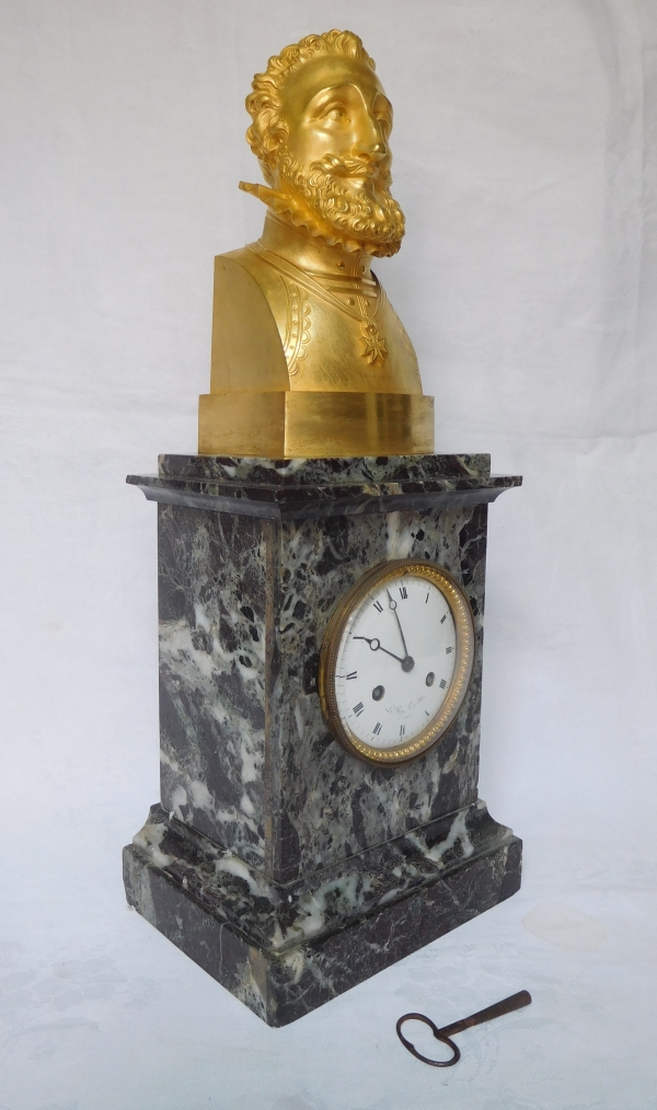 Ormolu and marble royalist clock showing Henri IV's bust, early 19th century