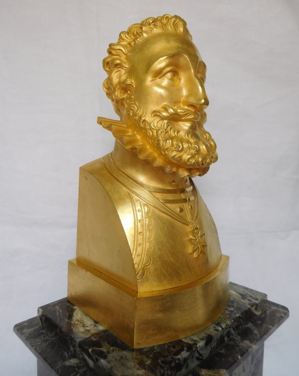 Ormolu and marble royalist clock showing Henri IV's bust, early 19th century