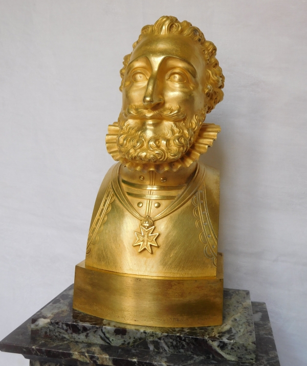 Ormolu and marble royalist clock showing Henri IV's bust, early 19th century