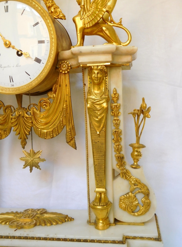 Tall ormolu and marble Consulate / Empire clock, 19th century - 63cm