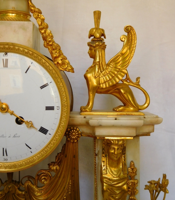 Tall ormolu and marble Consulate / Empire clock, 19th century - 63cm