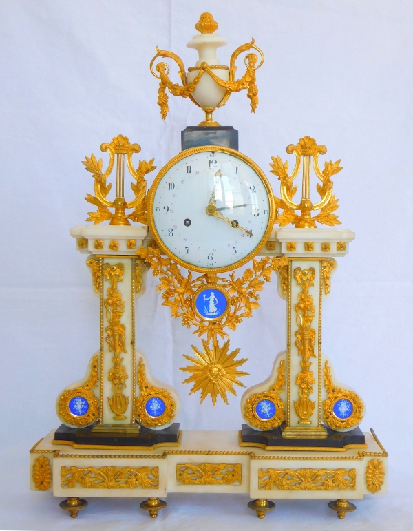Large Louis XVI marble, ormolu and Wedgwood biscuit clock, late 18th century