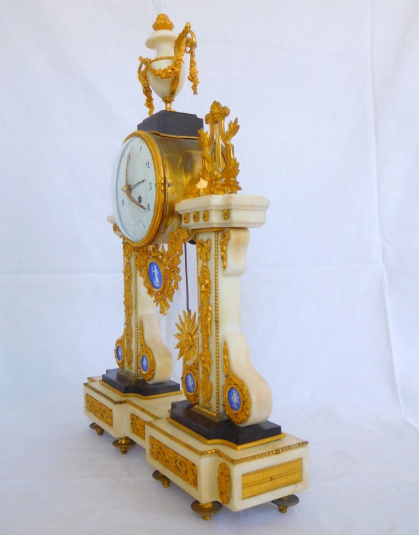 Large Louis XVI marble, ormolu and Wedgwood biscuit clock, late 18th century