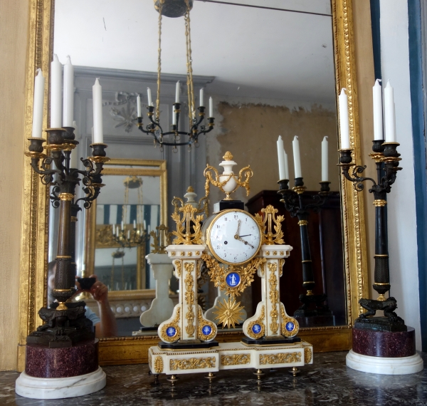 Large Louis XVI marble, ormolu and Wedgwood biscuit clock, late 18th century