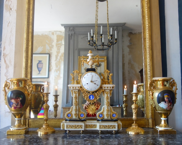 Large Louis XVI marble, ormolu and Wedgwood biscuit clock, late 18th century