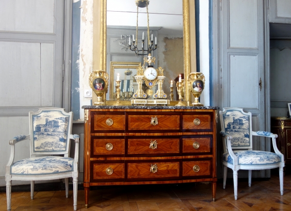 Large Louis XVI marble, ormolu and Wedgwood biscuit clock, late 18th century