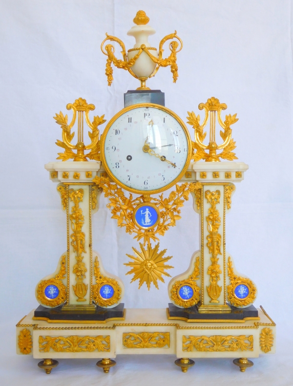 Large Louis XVI marble, ormolu and Wedgwood biscuit clock, late 18th century