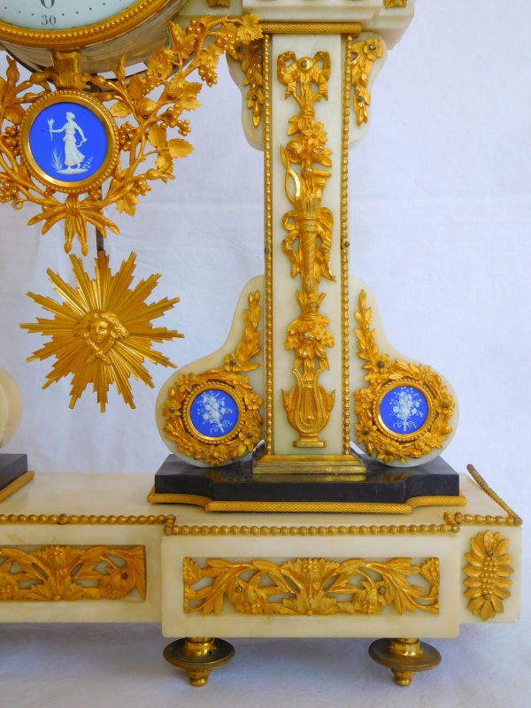 Large Louis XVI marble, ormolu and Wedgwood biscuit clock, late 18th century